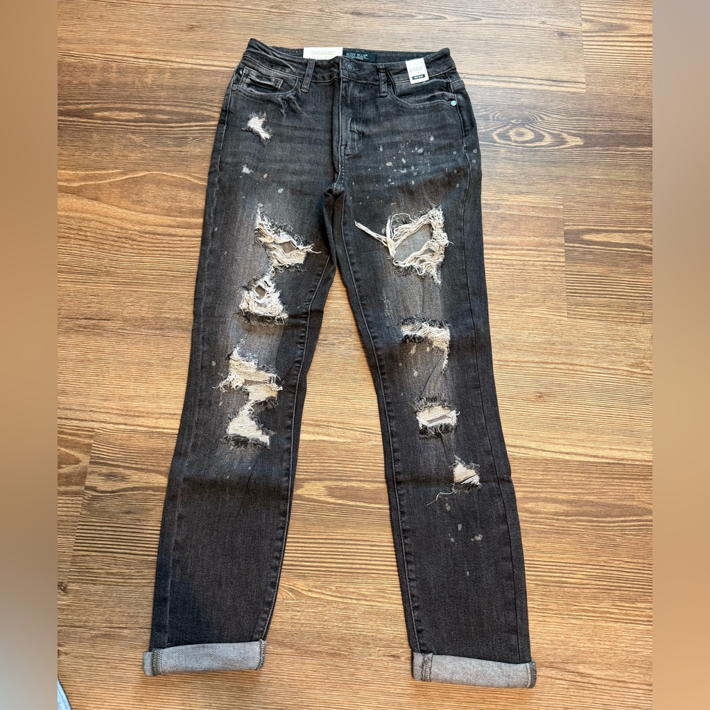 Judy Blue Black Distressed Boyfriend Jeans